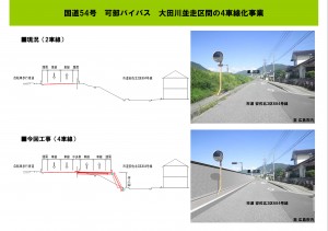可部バイパスを部分的に拡幅する工事が進められています。写真は太田川沿いの区間。